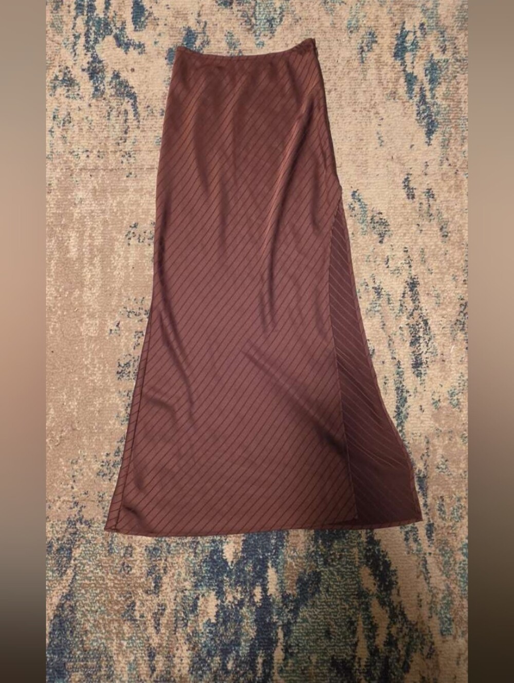 Sleek Brown Diagonal-Stripe Pencil Maxi Skirt